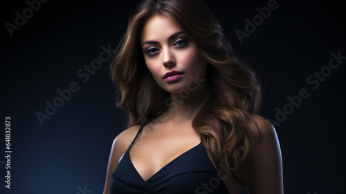 Fashion Portrait on a Dark Background.  Beautiful Woman Posing on Black © EwaStudio