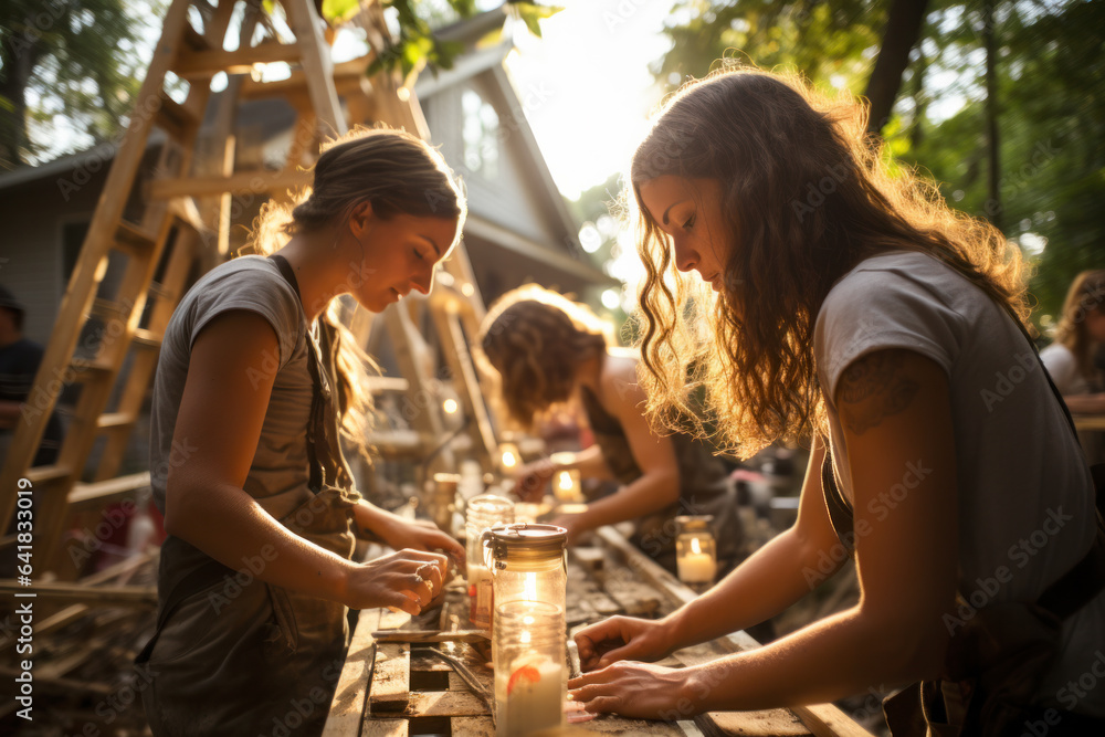 young people building a temporary dwelling at backyard