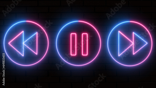 Φωτογραφία Glowing neon sounds play, fast forward and backward arrow button symbol icon