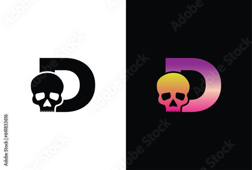 Initial D Skull Logo Design. Letter D Skull Logo or icon template design.