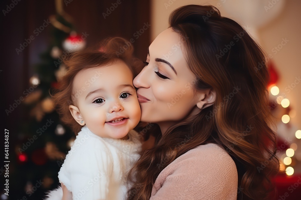 Happy daughter embracing her mother on New Year Happy daughter embracing her mother on New Year