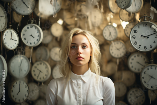 a young woman with clock