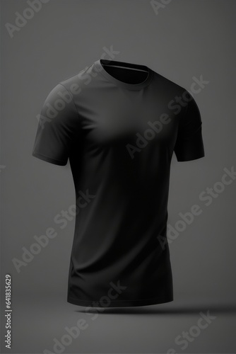Black T-shirt on a hanger against the backdrop of a black product showroom.generative AI