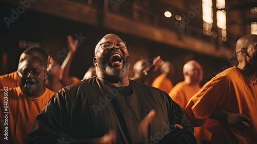 Black man singing on a gospel choir. © MiguelAngel