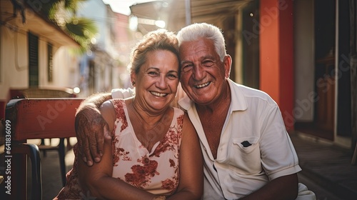 Senior native cuban couple, posing happy outdoors.