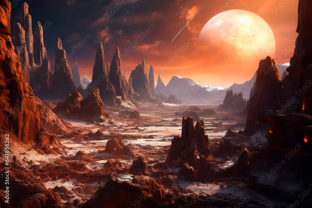 Fantasy unreal planet landscape.  illustration of fantastic world