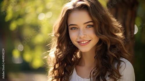 Teenager girl posing smiling on a natural background.