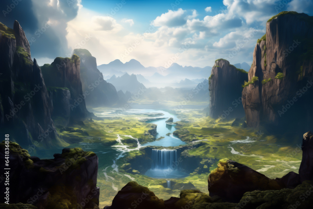 Fantasy unreal planet landscape.  illustration of fantastic world