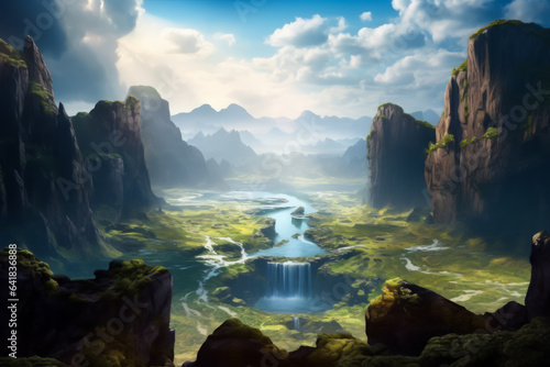 Fantasy unreal planet landscape. illustration of fantastic world