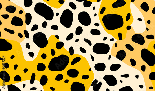 Groovy Cheetah Nostalgia: Seamless Retro Animal Print in Black, Yellow, and Shapes
