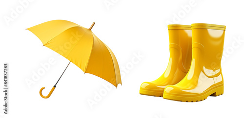 Yellow umbrella and yellow boots. PNG file with transparency. Generative Ai