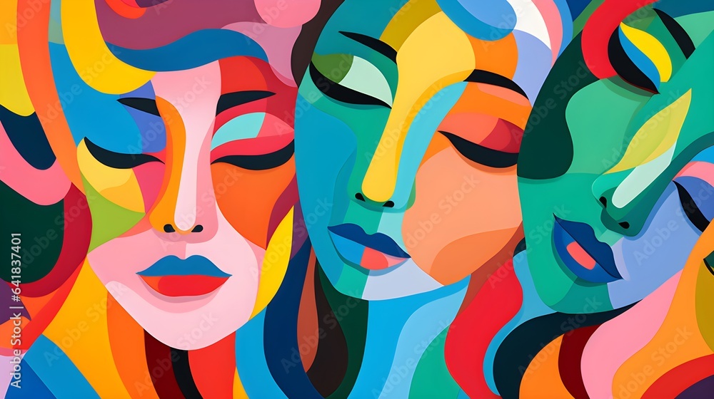 Abstract Painting of Diverse Individuals with Perceptual Patterns - AI Generated Abstract Painting of Diverse Individuals with Perceptual Patterns - AI Generated
