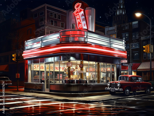 Vintage diner at night