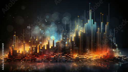 Dynamic Stock Market Visualization: Gradient Backdrop, Bar Charts, Financial Icons