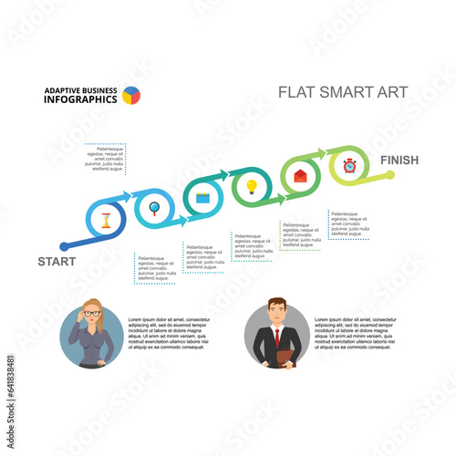 Line with project steps from start to finish vector illustration. Cartoon drawing of business scheme, report or brochure. Development, management concept for business report or presentation slide