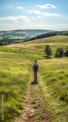 Single person walking through green pastures © Roman