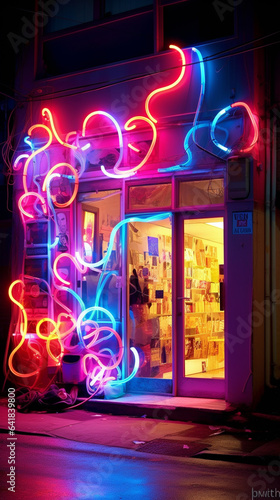 Wallpaper Mural Generative ai. decoration interior bar or night club in neon blue and red lights. Party or nightlife entertainment Torontodigital.ca