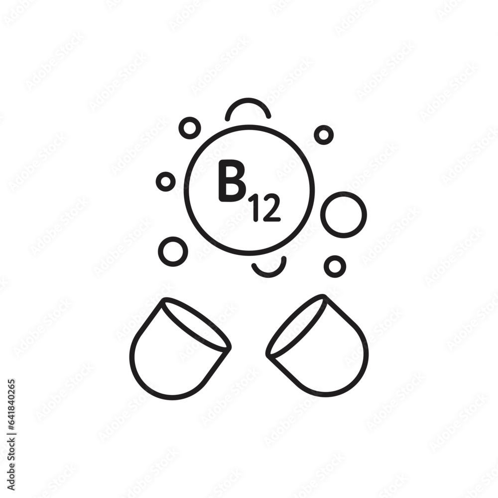 Vitamin B12 cobalamin capsule editable stroke outline icon isolated on white background flat illustration Vitamin B12 cobalamin capsule editable stroke outline icon isolated on white background flat illustration