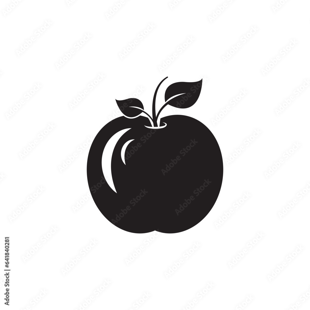 Apple icon, black silhouette of fresh natural fruit Apple icon, black silhouette of fresh natural fruit