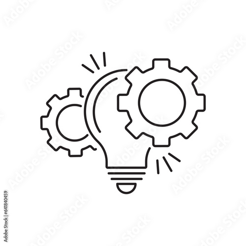 The interaction of a light bulb and gears. Improving functionality opportunity. Modernization technical capabilities