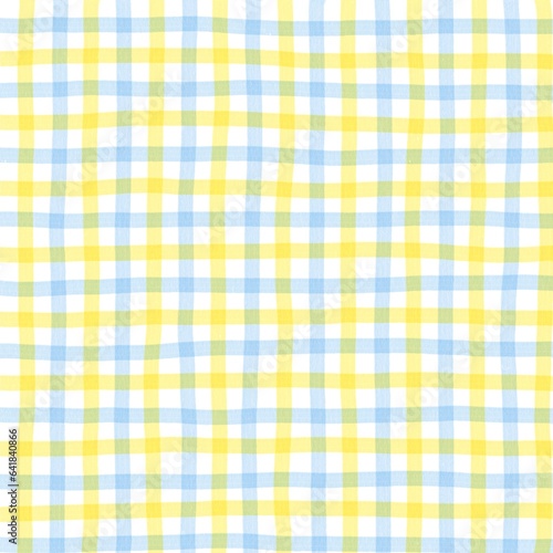 Yellow Blue Gingham Check Hand Drawn Background