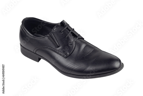 one black leather shoe isolated from the background