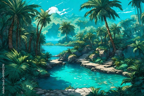 Hidden oasis gem  palms embrace a blue lagoon s calm