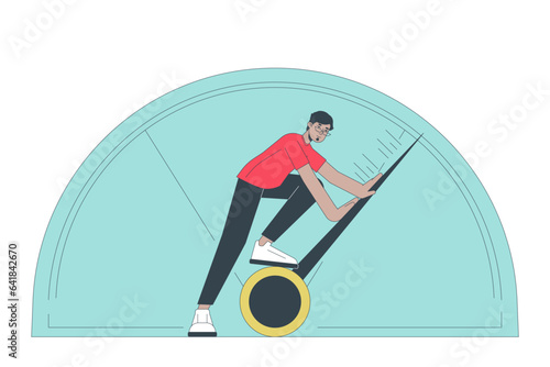 Full potential achive flat line concept vector spot illustration. Man pressing arrow. Productivity 2D cartoon outline character on white for web UI design. Editable isolated color hero image