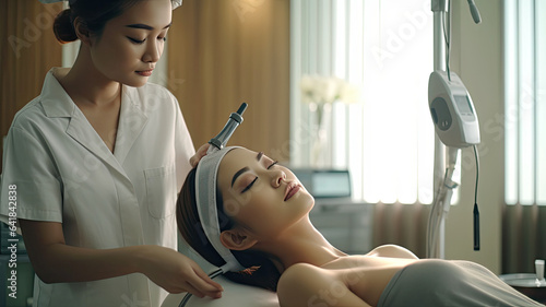 Photo of cute girl beautician doing beauty treatment.generative ai photo