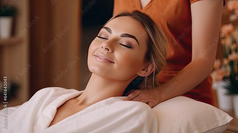Fototapeta premium Photo of cute girl beautician doing beauty treatment.generative ai