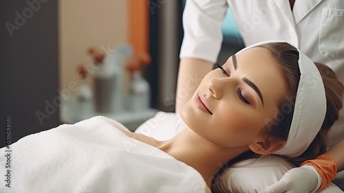 Photo of cute girl beautician doing beauty treatment.generative ai