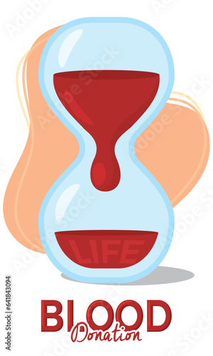 Sandwatch filled with blood measuring time Blood donation Vector