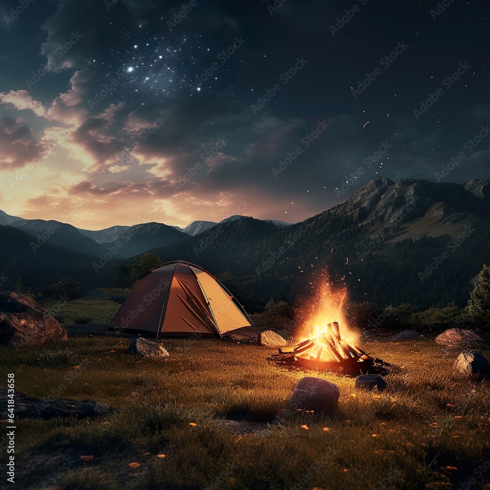 Camping tent in a nature hiking spot | Generative AI