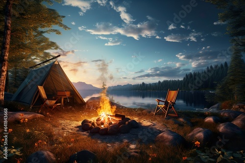 Camping tent in a nature hiking spot   Generative AI