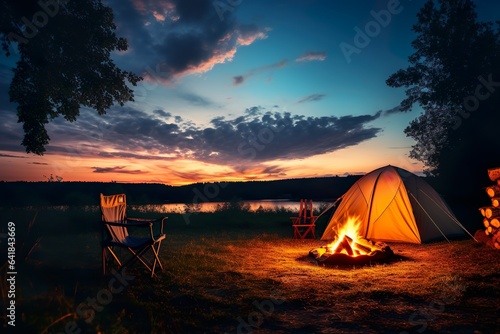 Camping tent in a nature hiking spot | Generative AI