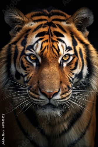 closeup of a tiger on black background  portrait photo.generative ai