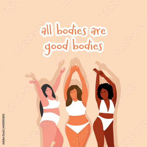 Beauty girls wearing underclothes. Body positive, beyond stereotypes