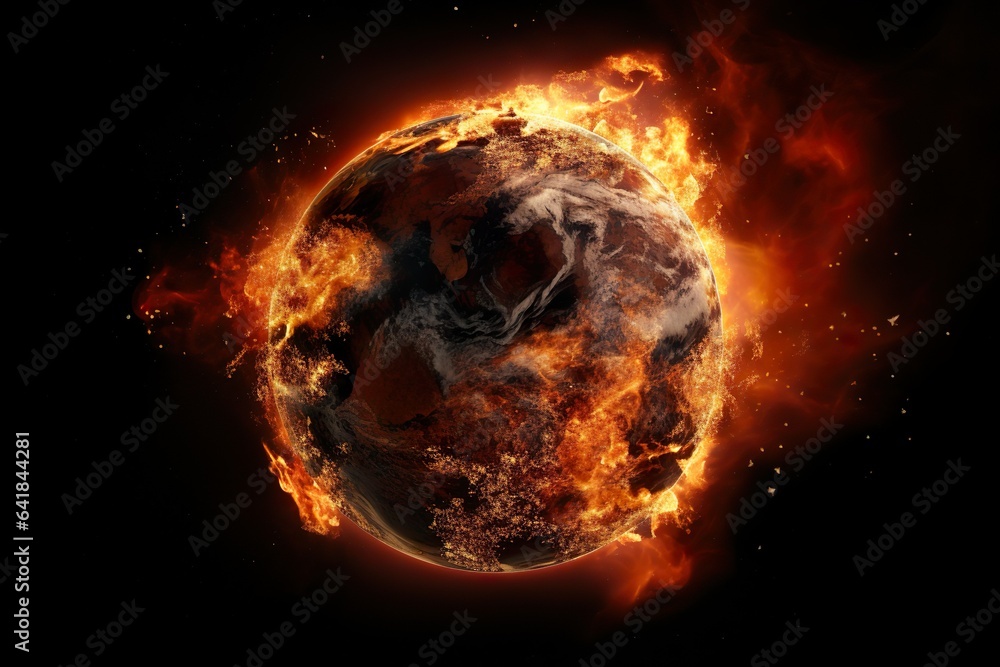 Planet Earth burning. Global warming and climate change concept | Generative AI Planet Earth burning. Global warming and climate change concept | Generative AI