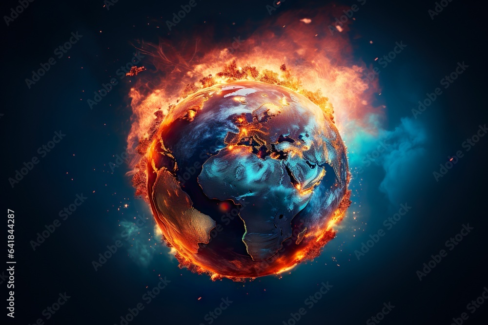 Fototapeta premium Planet Earth burning. Global warming and climate change concept | Generative AI