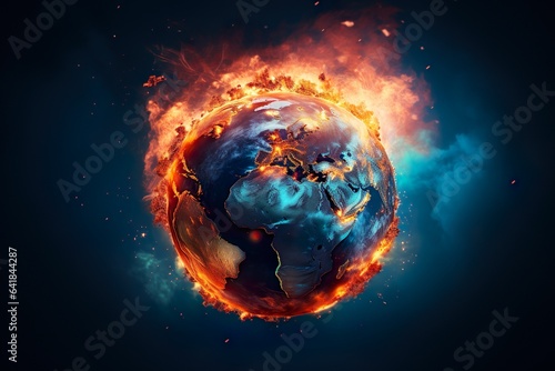 Planet Earth burning. Global warming and climate change concept | Generative AI