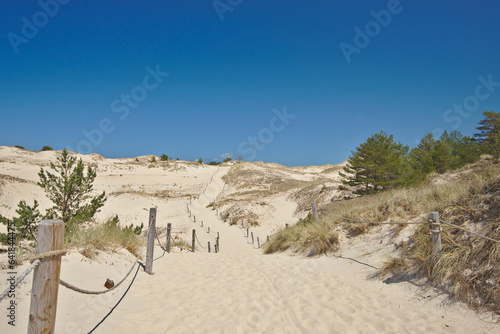 View of endless wandering sand dunes in sunny ,sommer day. Wydma Czolpinska, Slowinski National Park on the Baltic Sea in northern Poland.