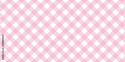 Gingham diagonal seamless pattern in pink pastel color. Vichy plaid design for Easter holiday textile decorative. Vector checkered pattern for fabric - picnic blanket, tablecloth, dress, napkin.