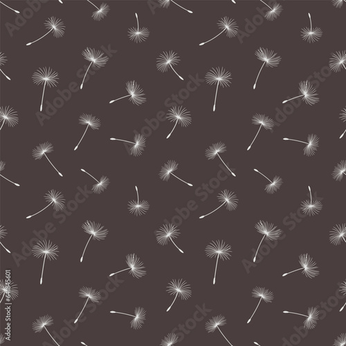 Floral background seamless pattern black and white with dandelion fluff silhouette.