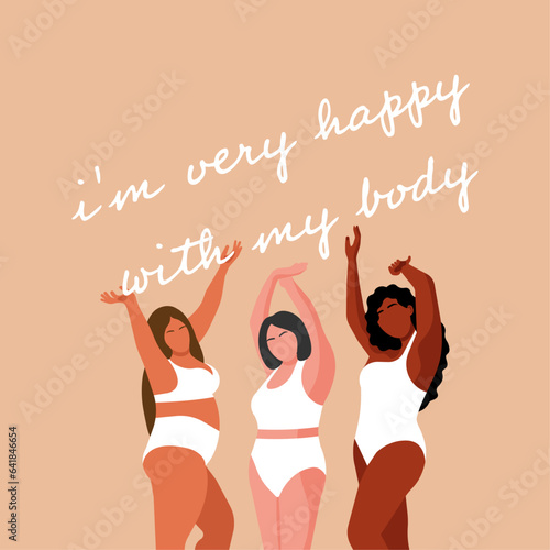 Beauty girls wearing underclothes. Body positive, beyond stereotypes