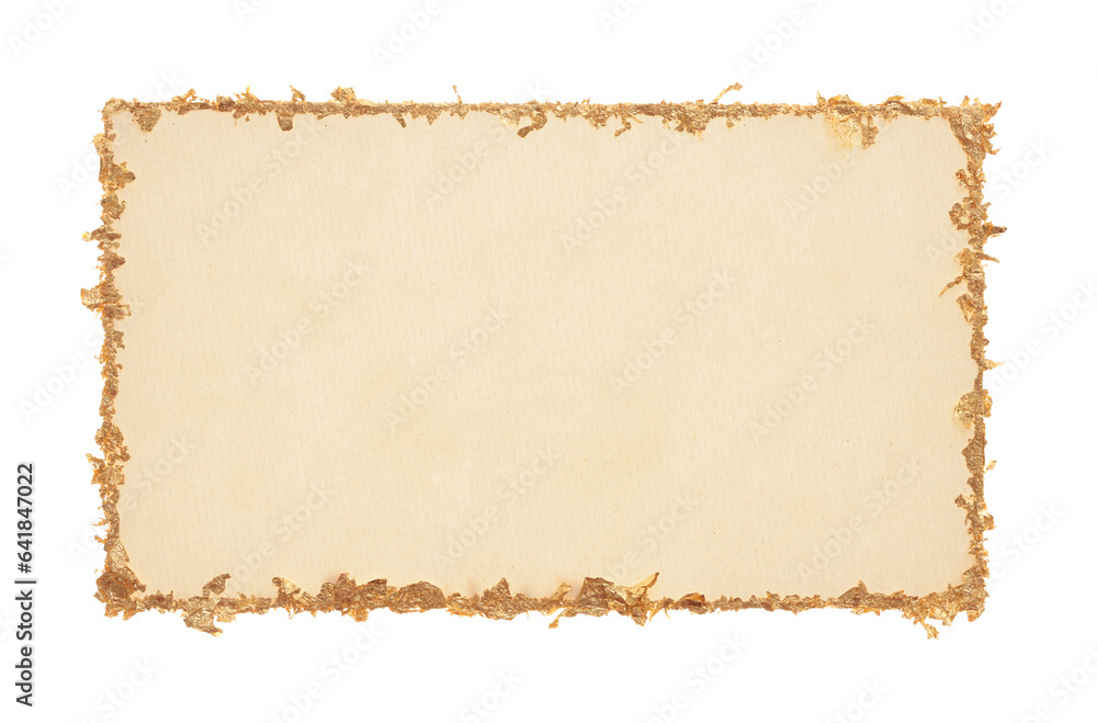Fototapeta premium PNG Gold (bronze) glitter empty canvas frame isolated on transparent paper background. Abstract copy space texture.