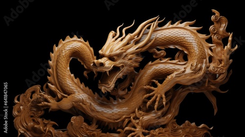 Oriental Dragon in Wooden Carving  Ideal for Beijing Mythology  Art Decorations  and Cultural Symbolism - Generative AI