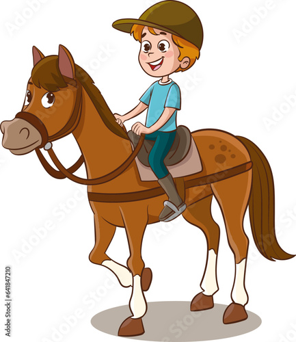 Illustration of a Little Boy Riding a Horse on a White Background