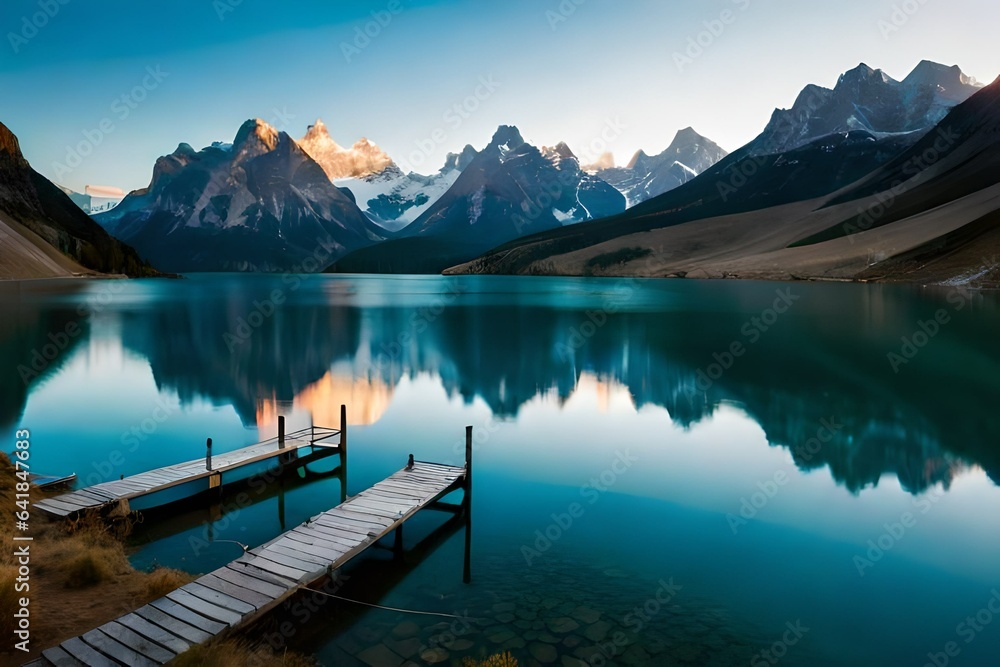 A tranquil lake reflecting the majestic mountains in its crystal-clear waters,