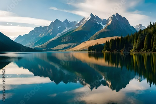 A tranquil lake reflecting the majestic mountains in its crystal-clear waters 