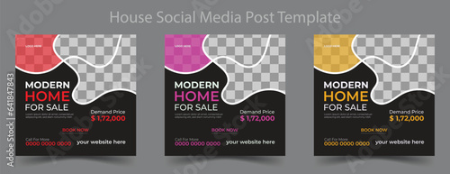 Real Estate Home business Social media post design template. Real estate home selling YouTube thumbnail template photo